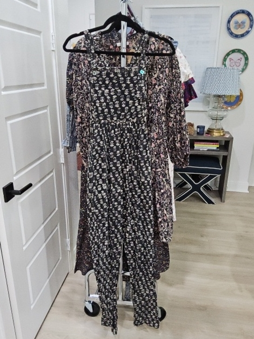 Doen Black Floral Smocked Jumpsuit